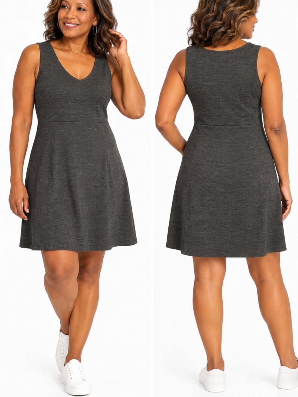 Horny Toad Charcoal Gray Knit Sleeveless V Neck A Line Dress Sz S Casual Chic